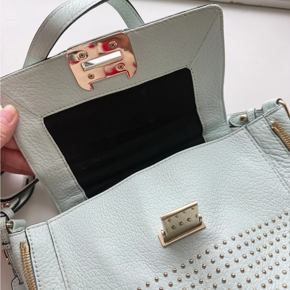 Rebecca Minkoff Studded Leather Crossbody Satchel Bag Mint Blue - Picture 4 of 13